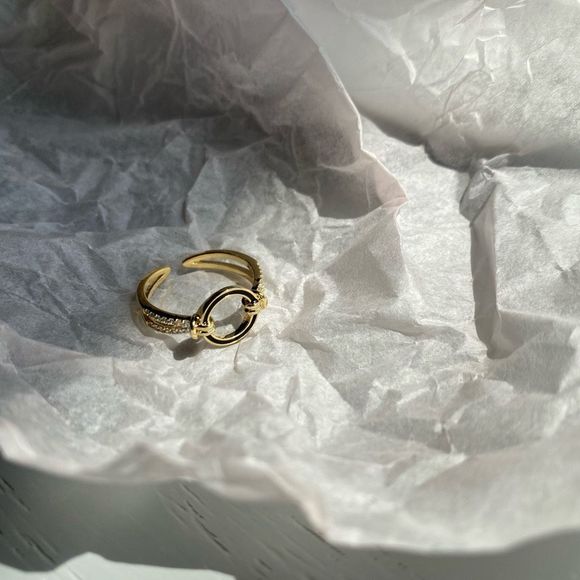 18K Gold Plated Circle Tag Ring - Picture 3 of 5